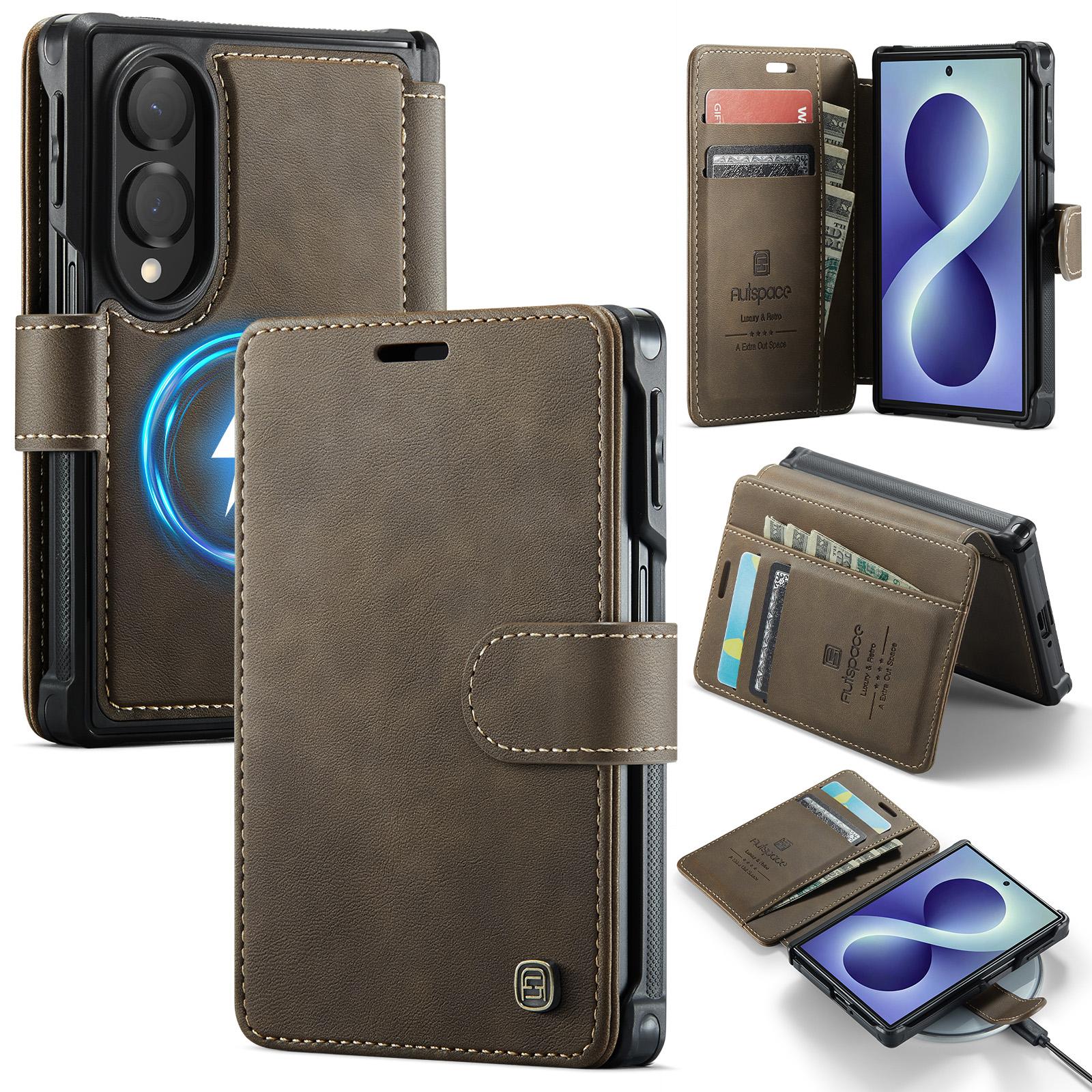 For Galaxy Z Fold8 5G AutSpace A15 Retro Magnetic Clasp Vegan Leather Phone Case(Brown) - Shopkiz.com