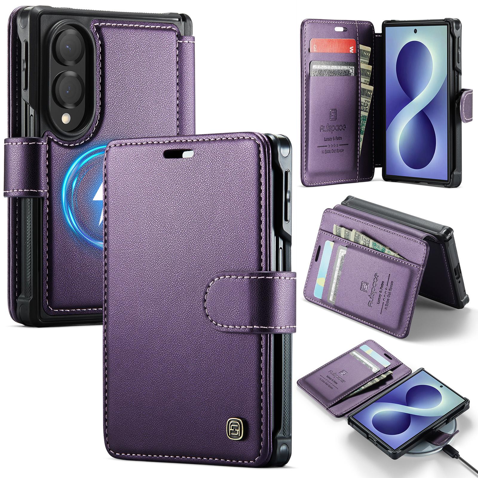 For Galaxy Z Fold8 5G AutSpace A15 Retro Magnetic Clasp Vegan Leather Phone Case(Purple) - Shopkiz.com