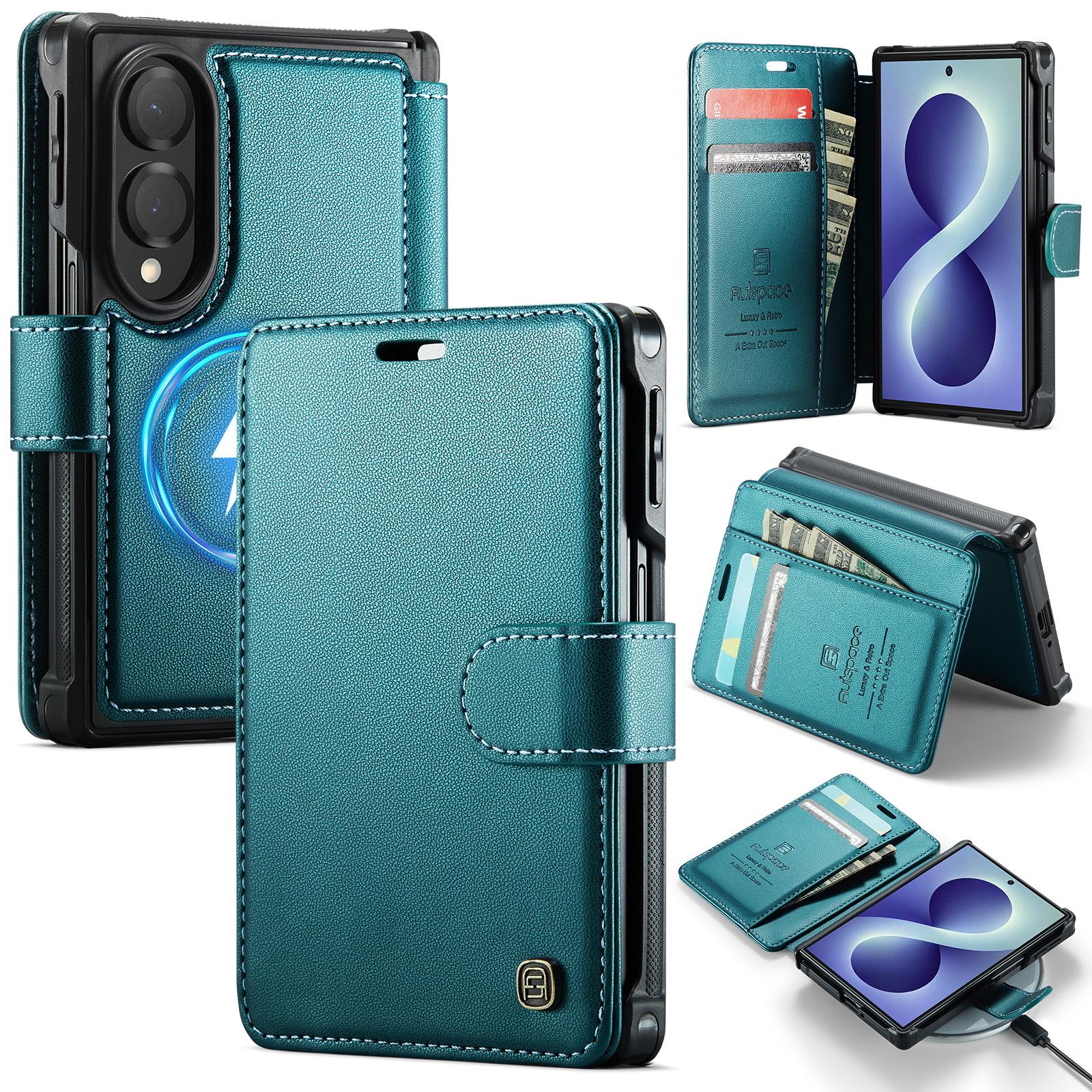For Galaxy Z Fold8 5G AutSpace A15 Retro Magnetic Clasp Vegan Leather Phone Case(Green) - Shopkiz.com