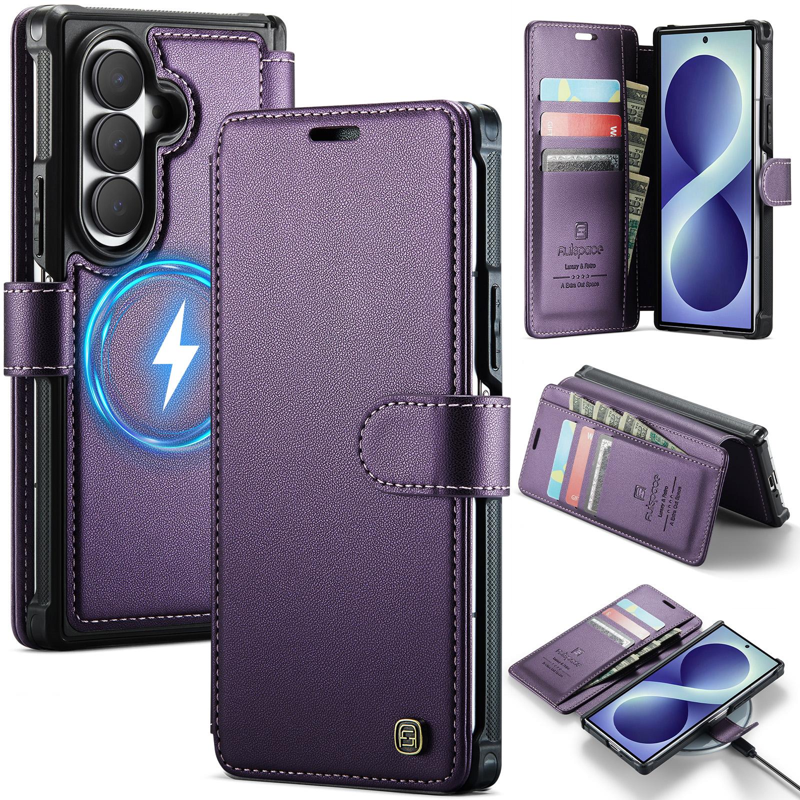 For Galaxy Z Fold8 Ultra 5G AutSpace A15 Retro Magnetic Clasp Vegan Leather Phone Case(Purple) - Shopkiz.com