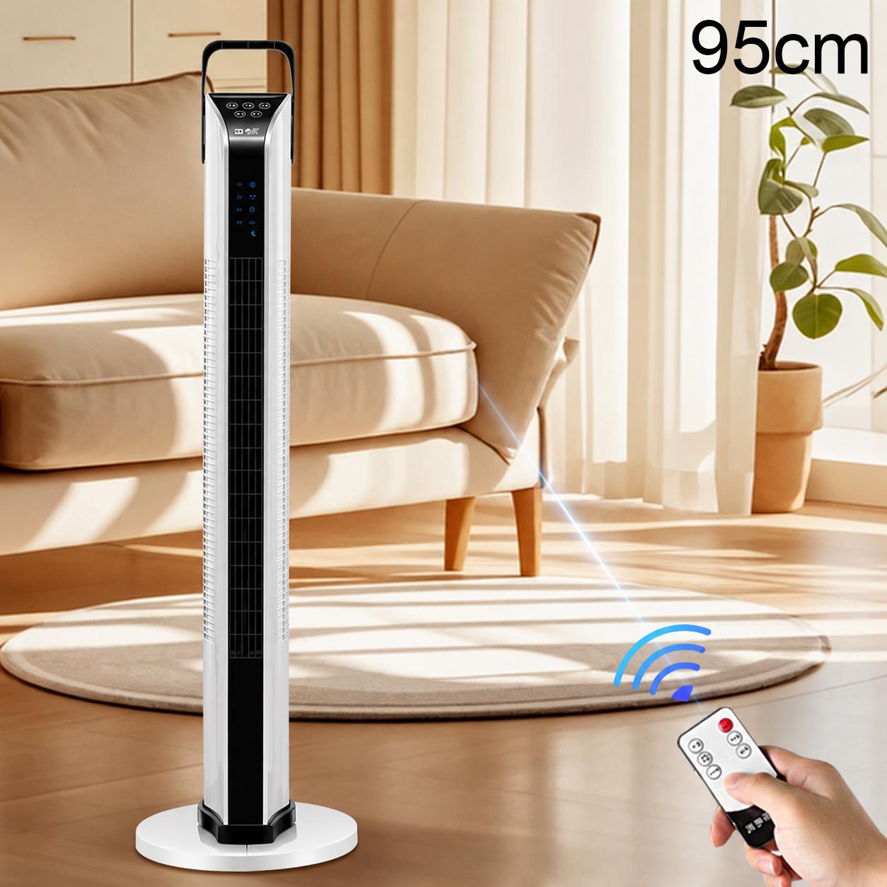 CAMEL Portable Handle Floor Bladeless Tower Fan, 95cm Tall Remote Control with 3m Cable(Black White) - Shopkiz.com