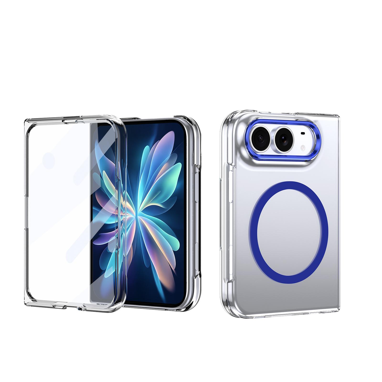 For iPhone Fold lce Folding Series MagSafe Integrated Clear PC Phone Case(Royal Blue) - Shopkiz.com