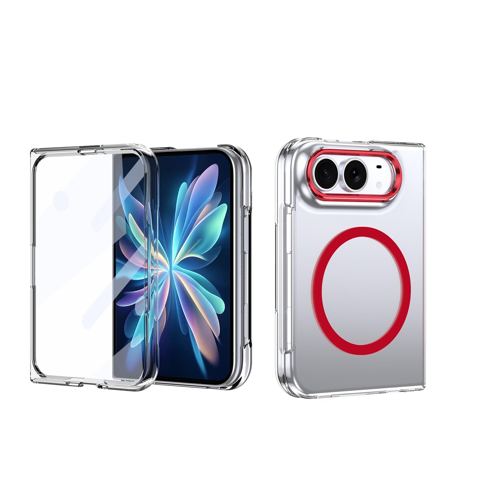 For iPhone Fold lce Folding Series MagSafe Integrated Clear PC Phone Case(Red) - Shopkiz.com