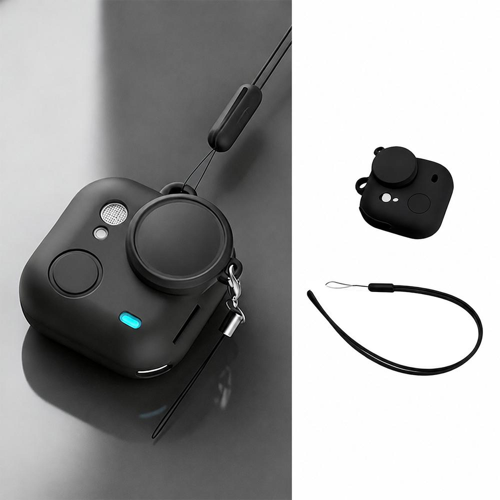 For Insta360 Go Ultra Silicone Protective Full-Body Camera Cover with Neck Strap and Lens Anti-Loss Strap(Black) - Shopkiz.com