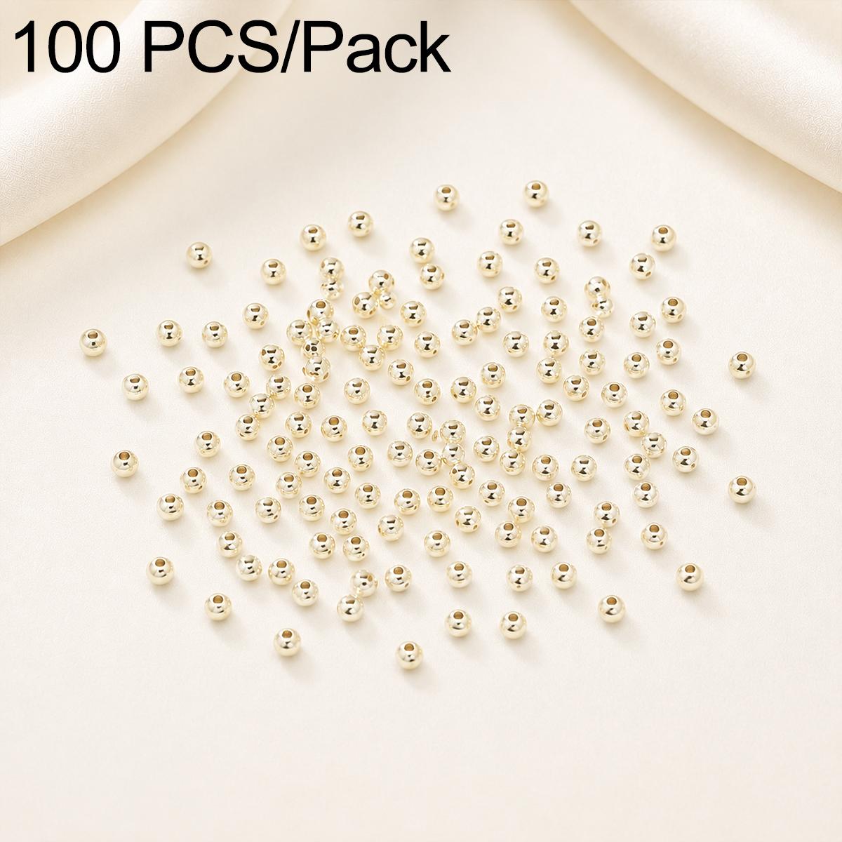 100 PCS/Pack Gold-Plated Round Spacer Beads for DIY Jewelry Making, Smooth Finish, Straight Hole, Size:2mm Hole 0.8mm(14K Gold) - Shopkiz.com