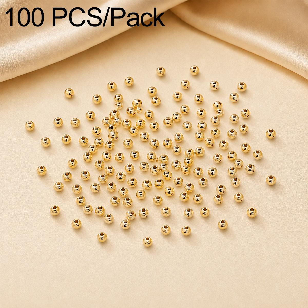 100 PCS/Pack Gold-Plated Round Spacer Beads for DIY Jewelry Making, Smooth Finish, Straight Hole, Size:2mm Hole 0.8mm(18K Gold) - Shopkiz.com