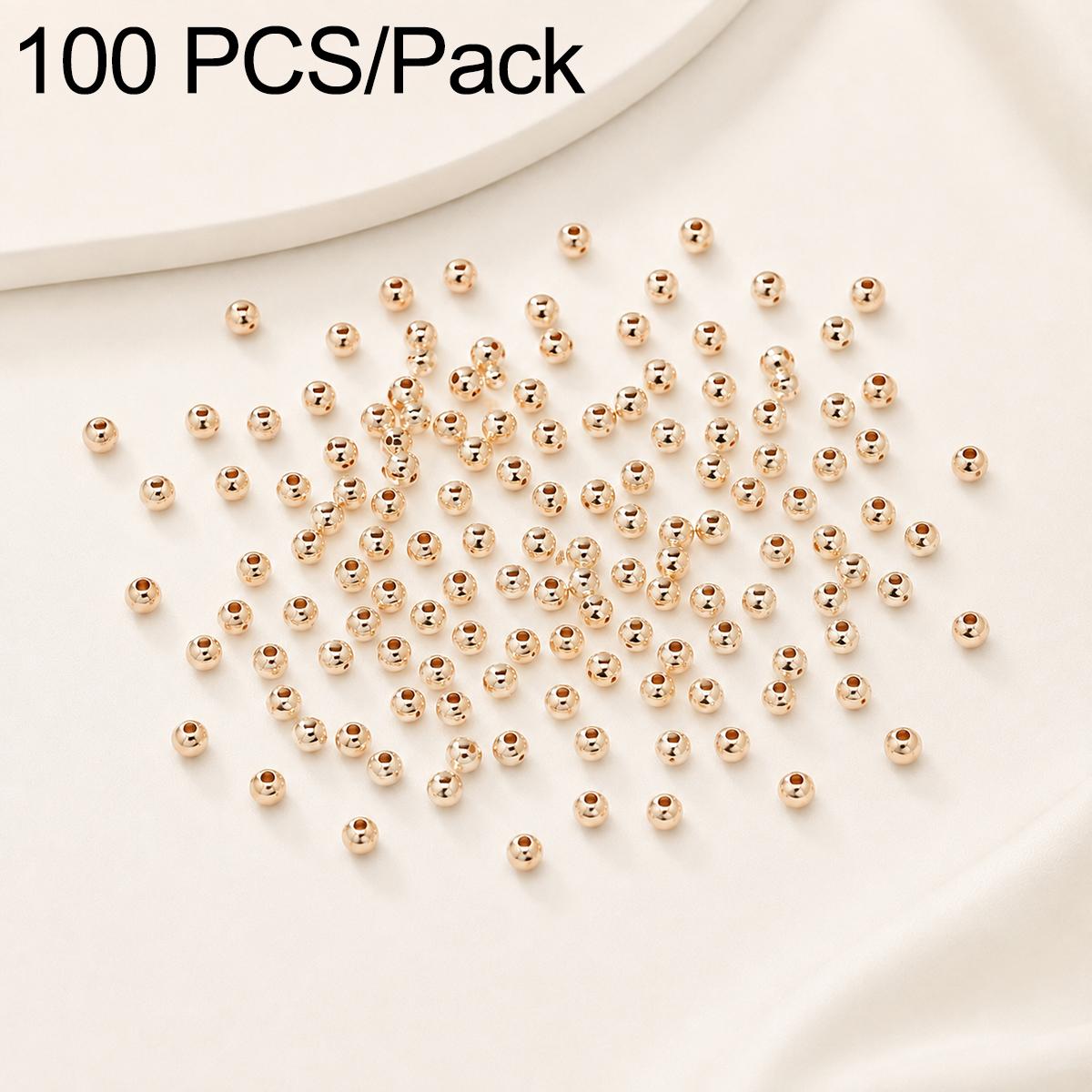 100 PCS/Pack Gold-Plated Round Spacer Beads for DIY Jewelry Making, Smooth Finish, Straight Hole, Size:2mm Hole 0.8mm(Champagne Gold KC) - Shopkiz.com