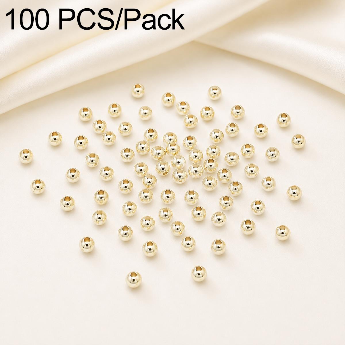 100 PCS/Pack Gold-Plated Round Spacer Beads for DIY Jewelry Making, Smooth Finish, Straight Hole, Size:2.5mm Hole 1.0mm(14K Gold) - Shopkiz.com