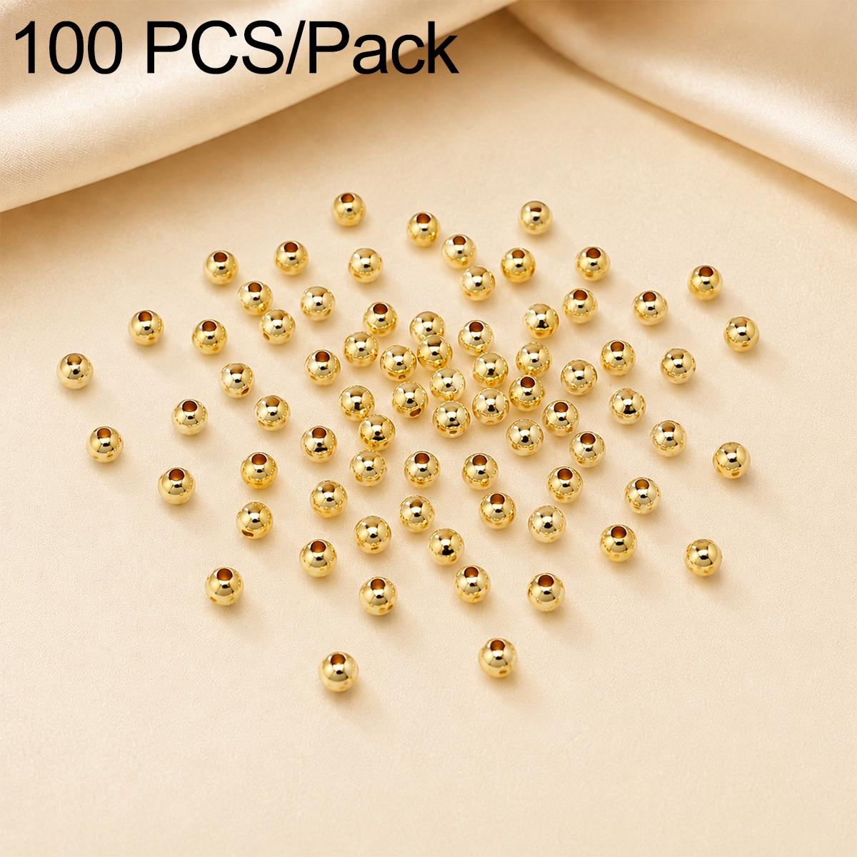 100 PCS/Pack Gold-Plated Round Spacer Beads for DIY Jewelry Making, Smooth Finish, Straight Hole, Size:2.5mm Hole 1.0mm(18K Gold) - Shopkiz.com