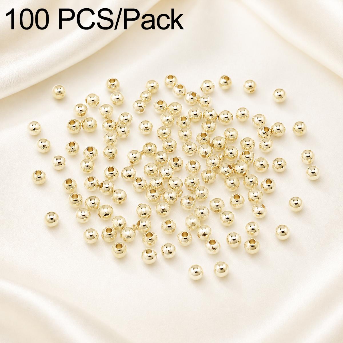 100 PCS/Pack Gold-Plated Round Spacer Beads for DIY Jewelry Making, Smooth Finish, Straight Hole, Size:3mm Hole 1.5mm(14K Gold) - Shopkiz.com