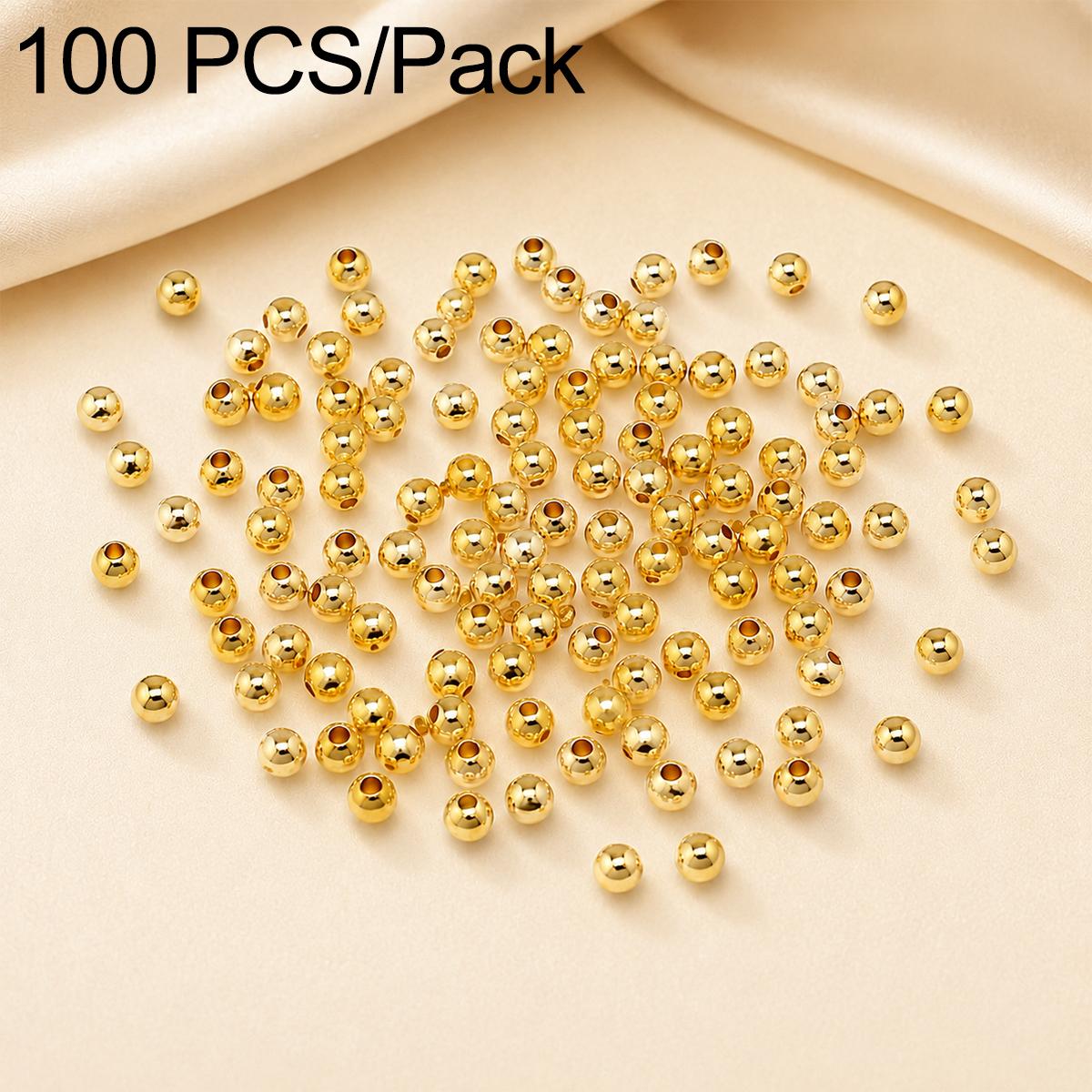 100 PCS/Pack Gold-Plated Round Spacer Beads for DIY Jewelry Making, Smooth Finish, Straight Hole, Size:3mm Hole 1.5mm(18K Gold) - Shopkiz.com