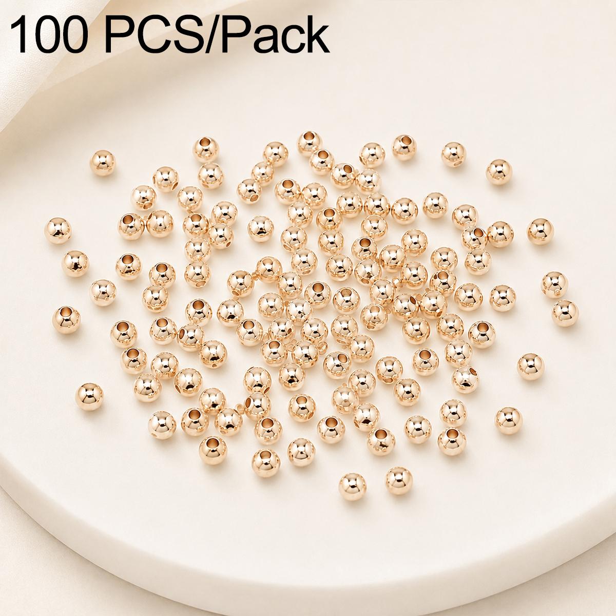 100 PCS/Pack Gold-Plated Round Spacer Beads for DIY Jewelry Making, Smooth Finish, Straight Hole, Size:3mm Hole 1.5mm(Champagne Gold KC) - Shopkiz.com