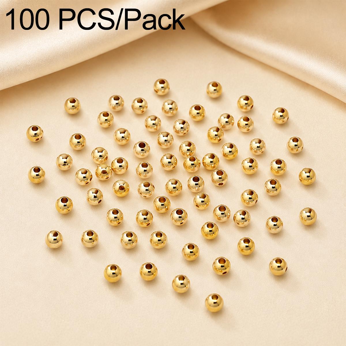 100 PCS/Pack Gold-Plated Round Spacer Beads for DIY Jewelry Making, Smooth Finish, Straight Hole, Size:4mm Hole 1.5mm(18K Gold) - Shopkiz.com