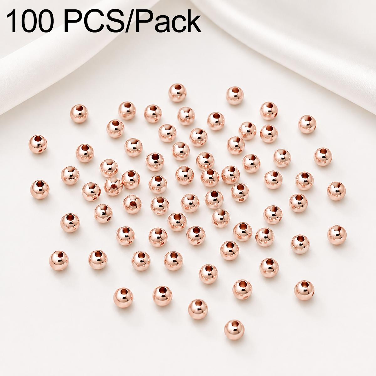 100 PCS/Pack Gold-Plated Round Spacer Beads for DIY Jewelry Making, Smooth Finish, Straight Hole, Size:4mm Hole 1.5mm(Rose Gold) - Shopkiz.com