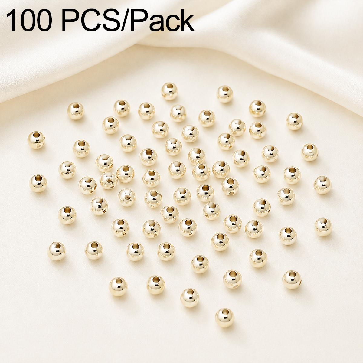 100 PCS/Pack Gold-Plated Round Spacer Beads for DIY Jewelry Making, Smooth Finish, Straight Hole, Size:4mm Hole 2mm(14K Gold) - Shopkiz.com