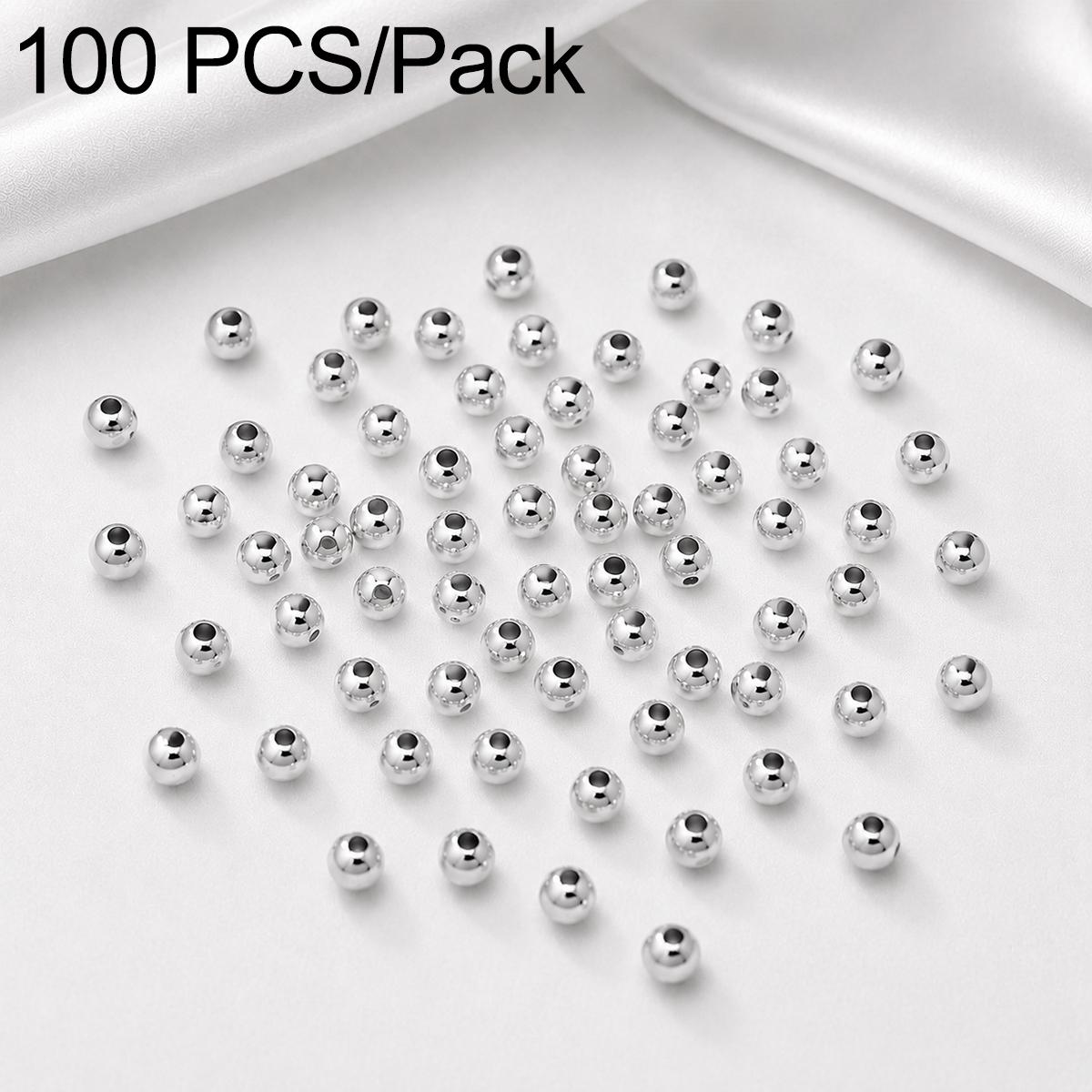 100 PCS/Pack Gold-Plated Round Spacer Beads for DIY Jewelry Making, Smooth Finish, Straight Hole, Size:4mm Hole 2mm(White Gold) - Shopkiz.com