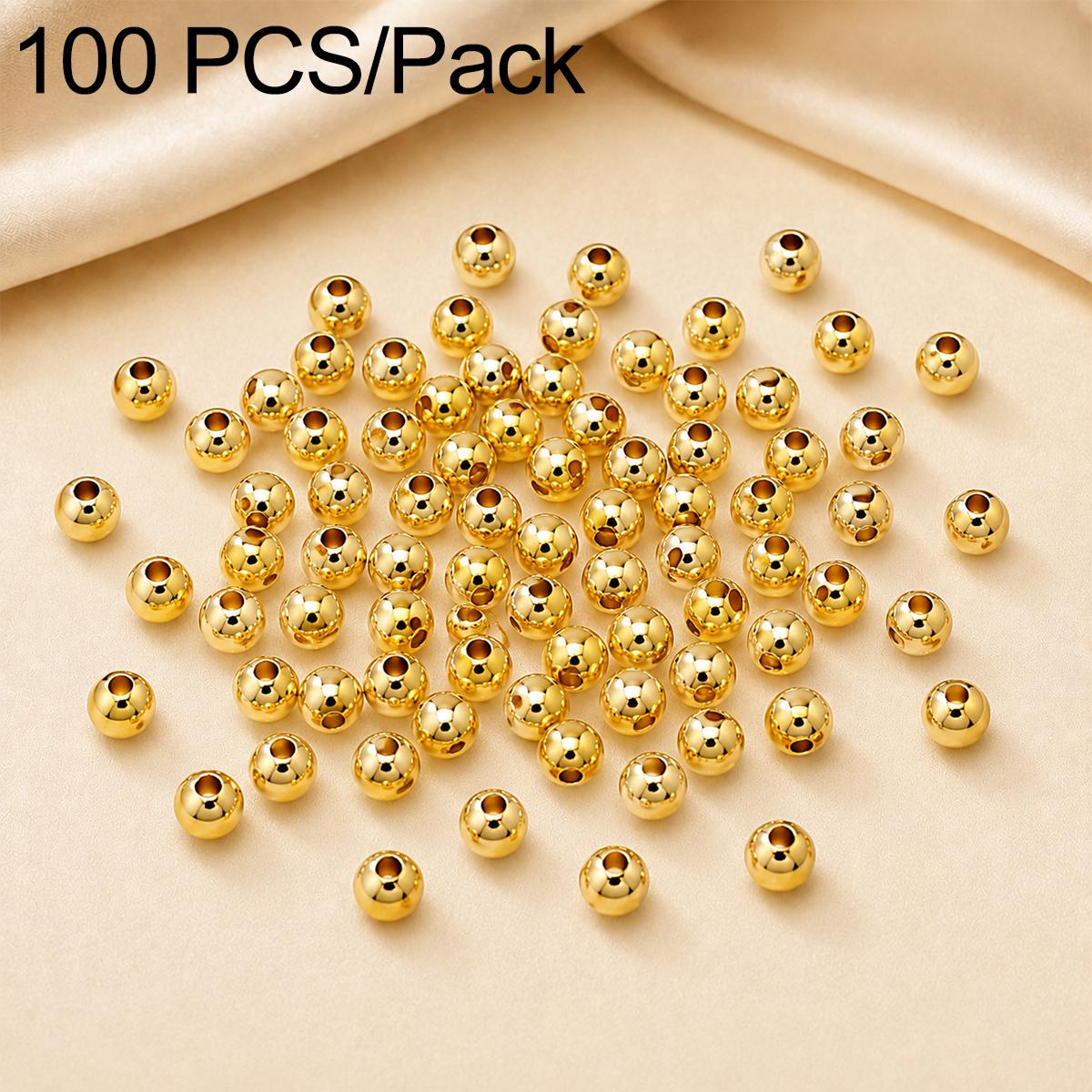 100 PCS/Pack Gold-Plated Round Spacer Beads for DIY Jewelry Making, Smooth Finish, Straight Hole, Size:5mm Hole 2mm(18K Gold) - Shopkiz.com