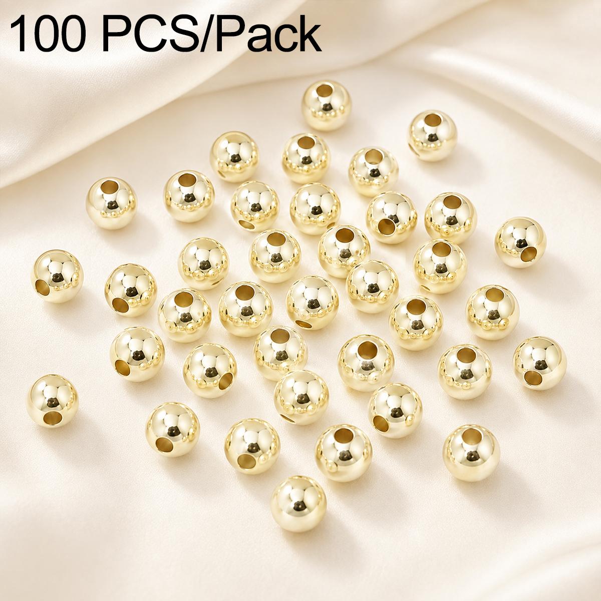 100 PCS/Pack Gold-Plated Round Spacer Beads for DIY Jewelry Making, Smooth Finish, Straight Hole, Size:6mm Hole 2.5mm(14K Gold) - Shopkiz.com