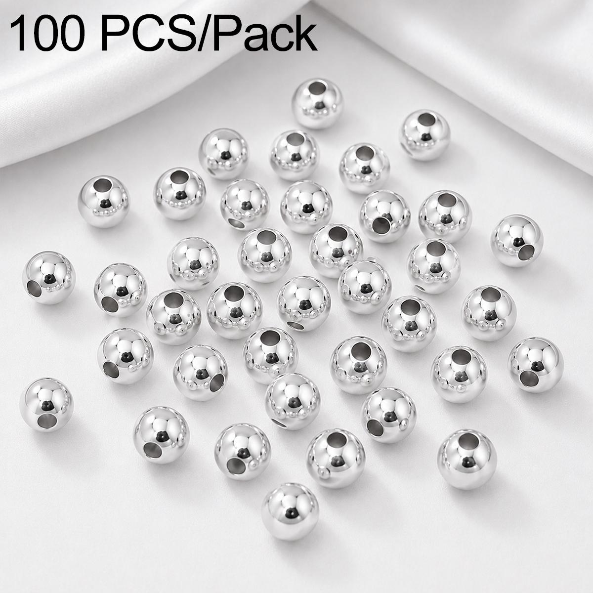 100 PCS/Pack Gold-Plated Round Spacer Beads for DIY Jewelry Making, Smooth Finish, Straight Hole, Size:6mm Hole 2.5mm(White Gold) - Shopkiz.com