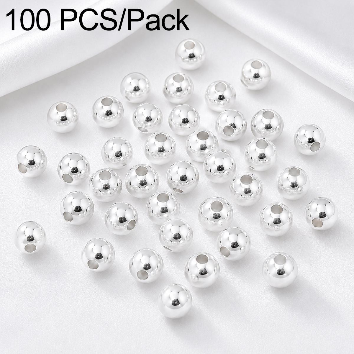 100 PCS/Pack Gold-Plated Round Spacer Beads for DIY Jewelry Making, Smooth Finish, Straight Hole, Size:6mm Hole 2.5mm(Silver) - Shopkiz.com