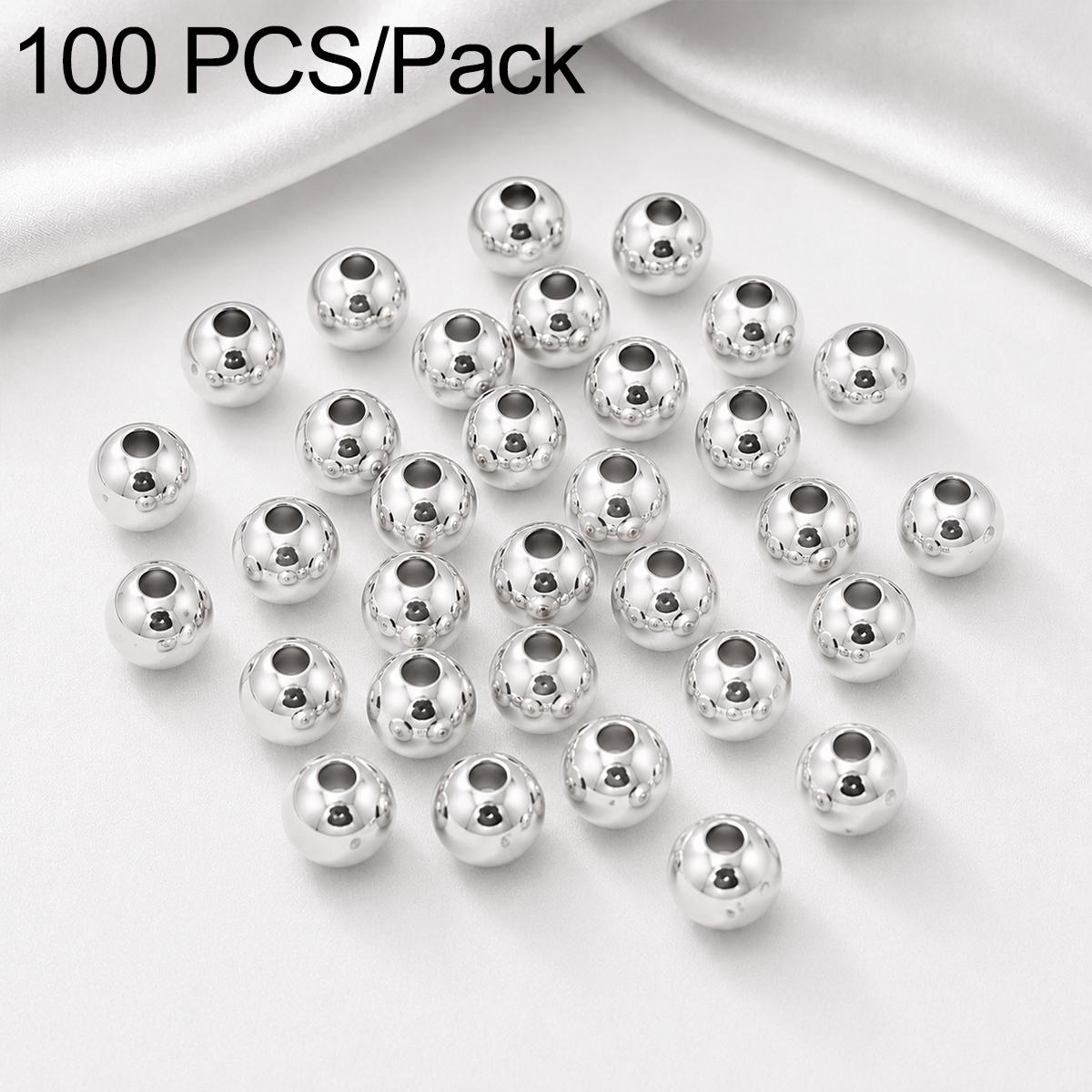 100 PCS/Pack Gold-Plated Round Spacer Beads for DIY Jewelry Making, Smooth Finish, Straight Hole, Size:8mm Hole 1.8mm(White Gold) - Shopkiz.com