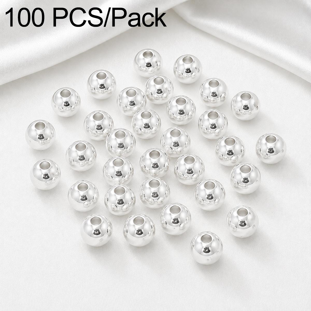 100 PCS/Pack Gold-Plated Round Spacer Beads for DIY Jewelry Making, Smooth Finish, Straight Hole, Size:8mm Hole 1.8mm(Silver) - Shopkiz.com