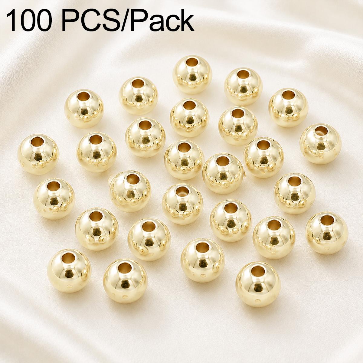 100 PCS/Pack Gold-Plated Round Spacer Beads for DIY Jewelry Making, Smooth Finish, Straight Hole, Size:10mm Hole 2mm(14K Gold) - Shopkiz.com