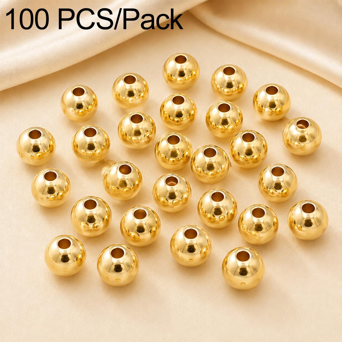 100 PCS/Pack Gold-Plated Round Spacer Beads for DIY Jewelry Making, Smooth Finish, Straight Hole, Size:10mm Hole 2mm(18K Gold) - Shopkiz.com