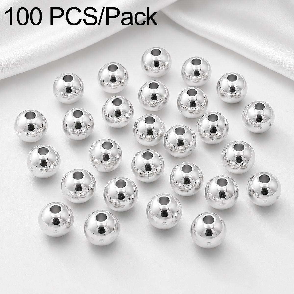 100 PCS/Pack Gold-Plated Round Spacer Beads for DIY Jewelry Making, Smooth Finish, Straight Hole, Size:10mm Hole 2mm(White Gold) - Shopkiz.com