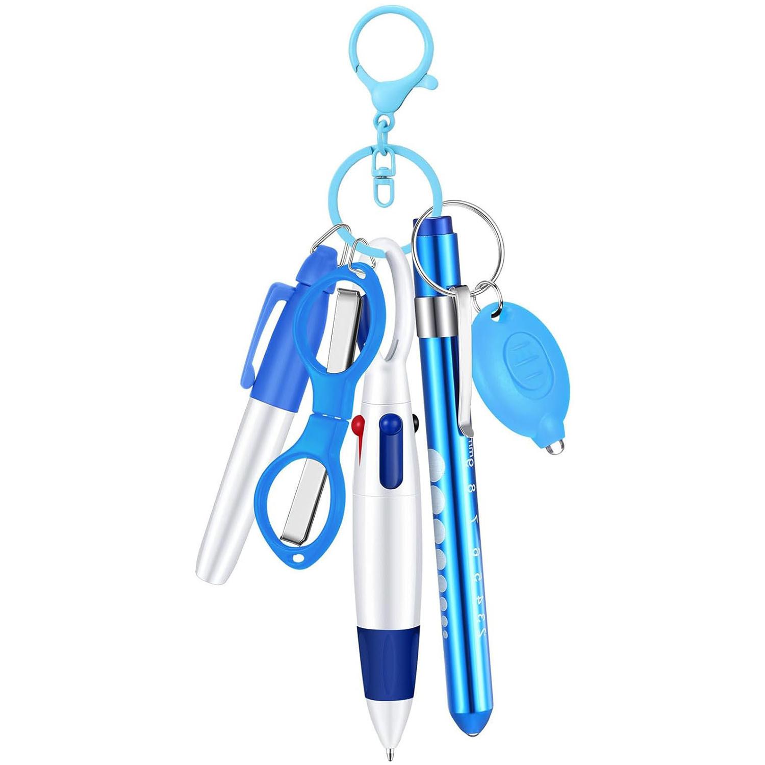 Multifunctional Nurse Ballpoint Pen Set with Flashlight Foldable Scissors Keychain(Blue) - Shopkiz.com