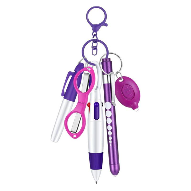 Multifunctional Nurse Ballpoint Pen Set with Flashlight Foldable Scissors Keychain(Purple) - Shopkiz.com
