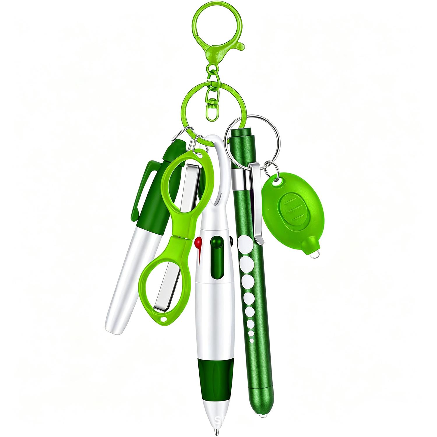 Multifunctional Nurse Ballpoint Pen Set with Flashlight Foldable Scissors Keychain(Green) - Shopkiz.com