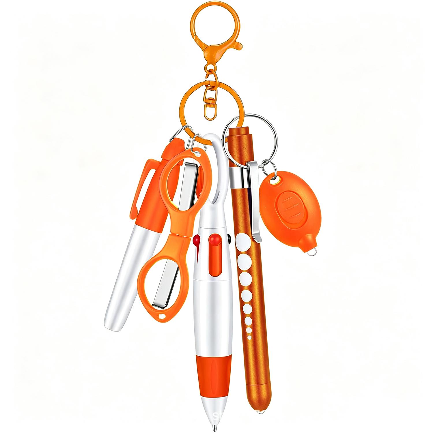 Multifunctional Nurse Ballpoint Pen Set with Flashlight Foldable Scissors Keychain(Orange) - Shopkiz.com