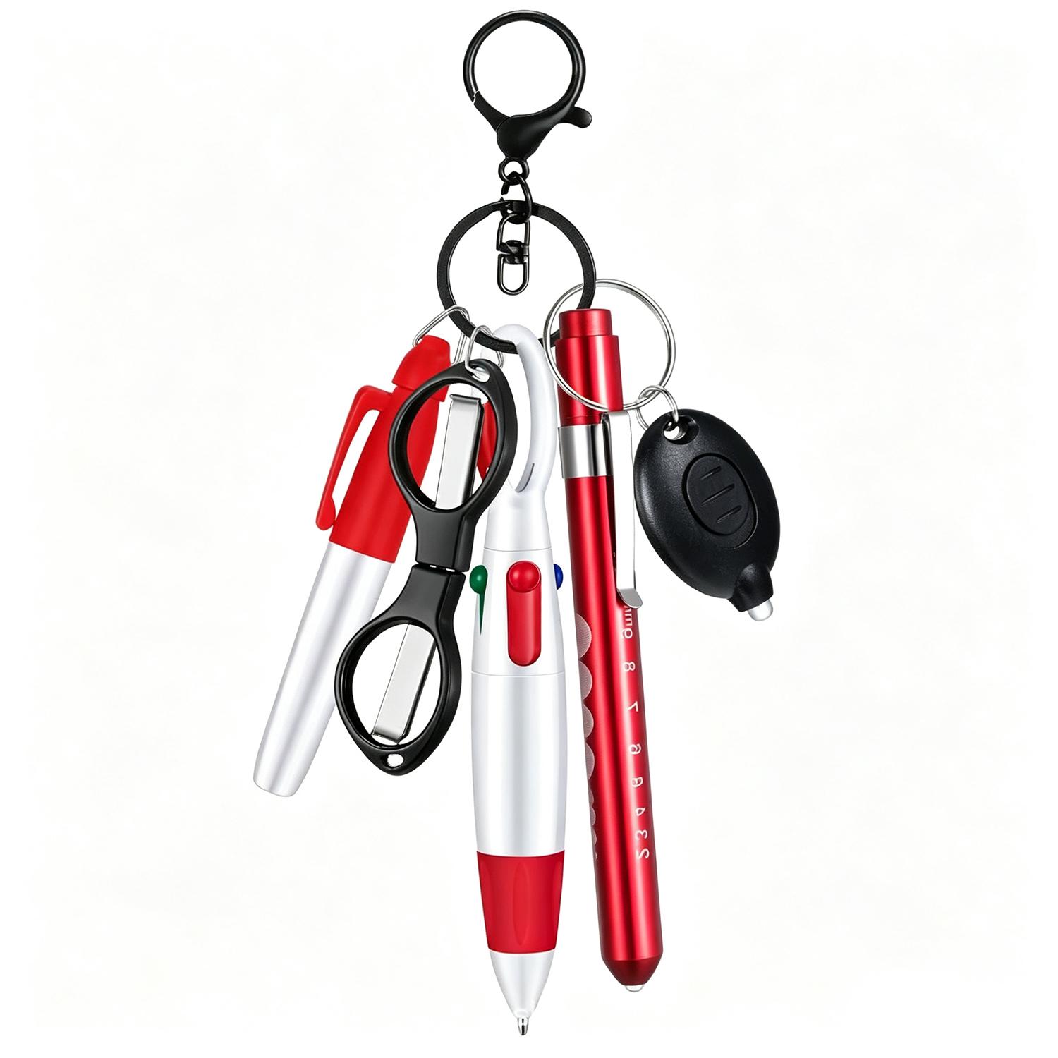 Multifunctional Nurse Ballpoint Pen Set with Flashlight Foldable Scissors Keychain(Red) - Shopkiz.com