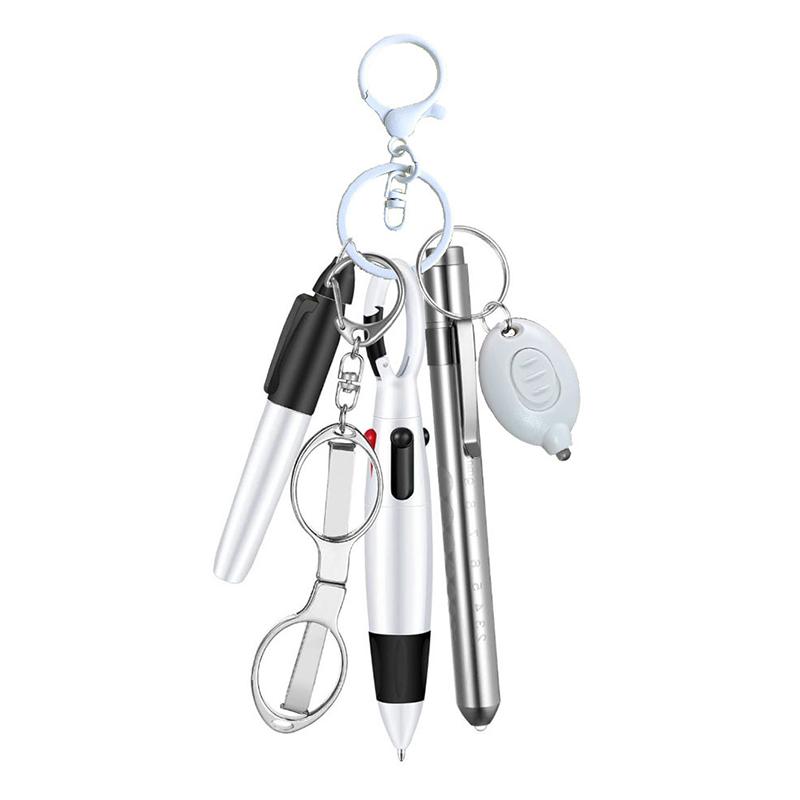 Multifunctional Nurse Ballpoint Pen Set with Flashlight Foldable Scissors Keychain(Silver with White Buckle) - Shopkiz.com