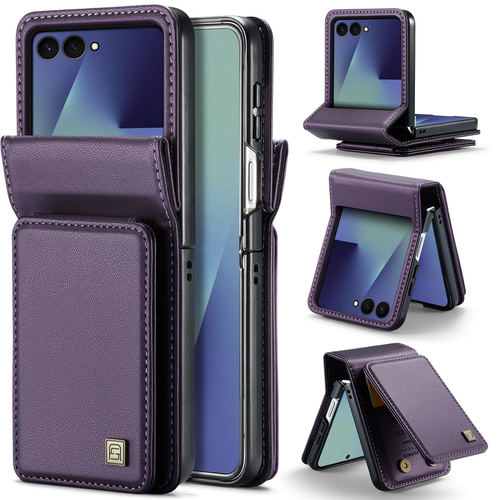 For Galaxy Z Flip7 5G AutSpace A02 Double Magnetic Buckle RFID Card Bag Phone Case(Purple) - Shopkiz.com