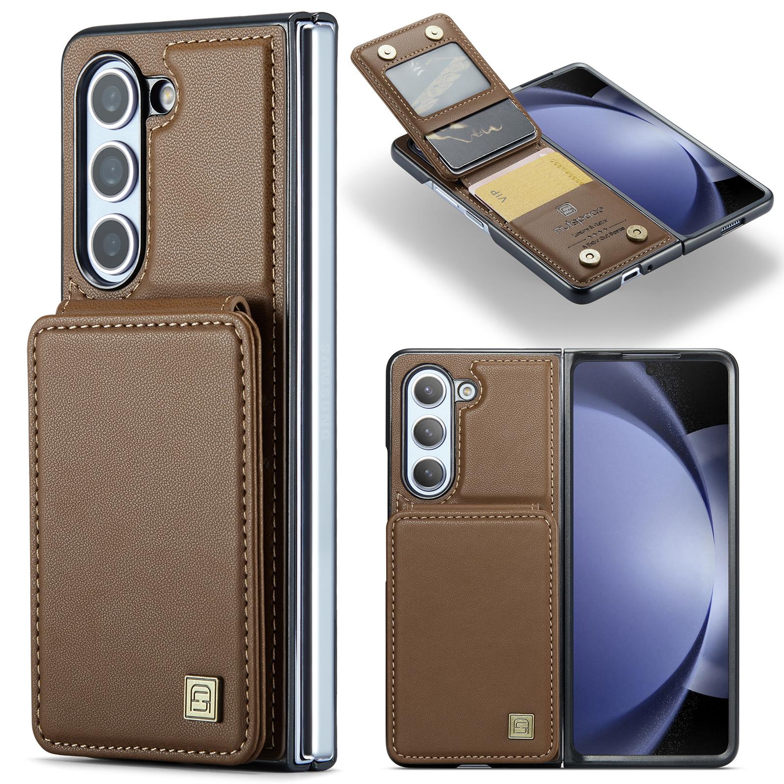 For Galaxy Z Fold6 5G AutSpace A02 Double Magnetic Buckle RFID Card Bag Phone Case(Brown) - Shopkiz.com