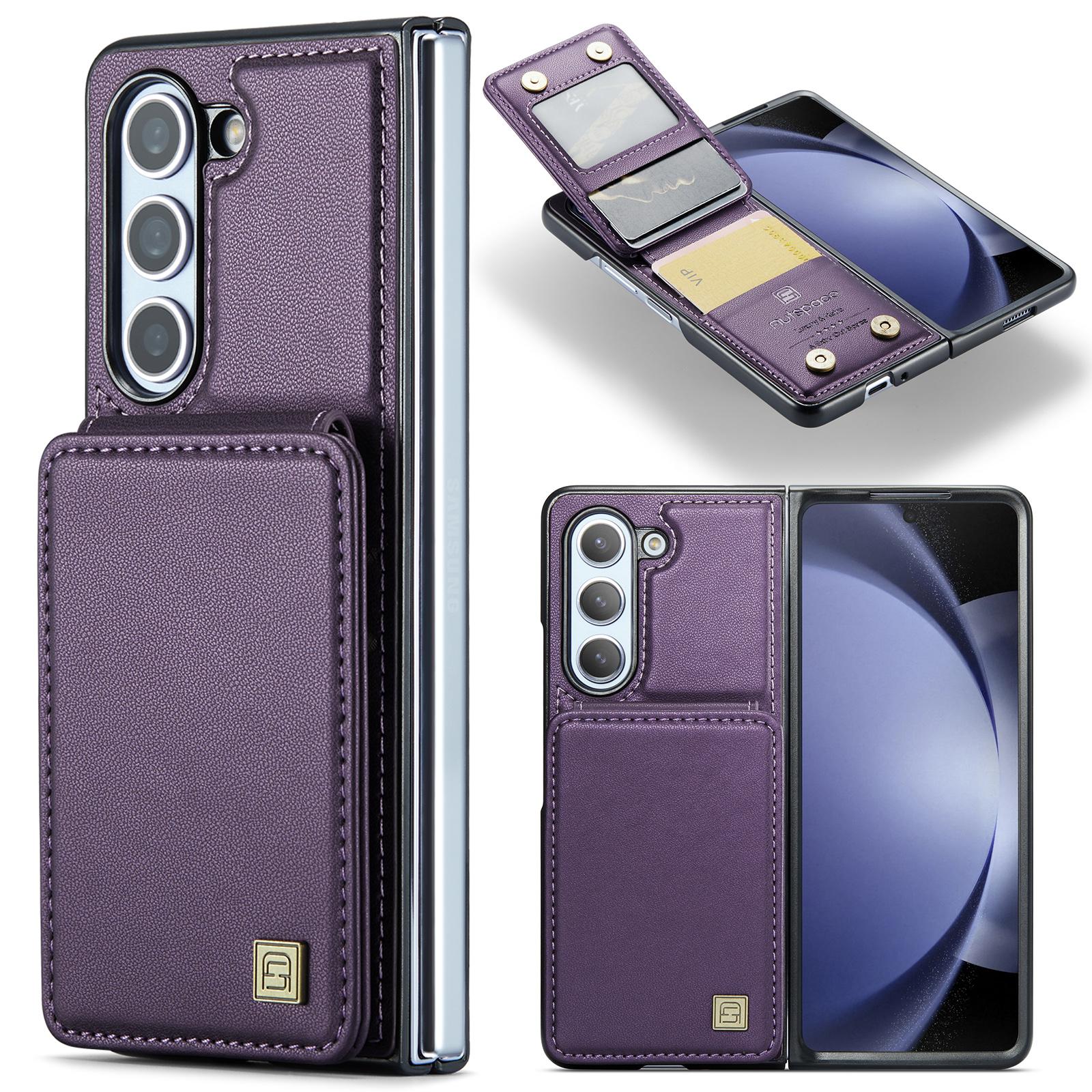 For Galaxy Z Fold5 5G AutSpace A02 Double Magnetic Buckle RFID Card Bag Phone Case(Purple) - Shopkiz.com