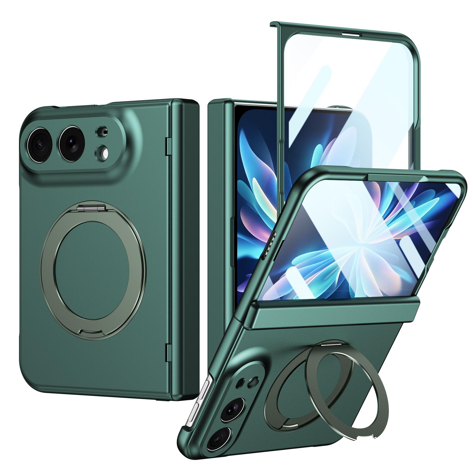 For iPhone Fold Rotation Magnetic Ring Holder Hinge Integrated Film Phone Case(Green) - Shopkiz.com