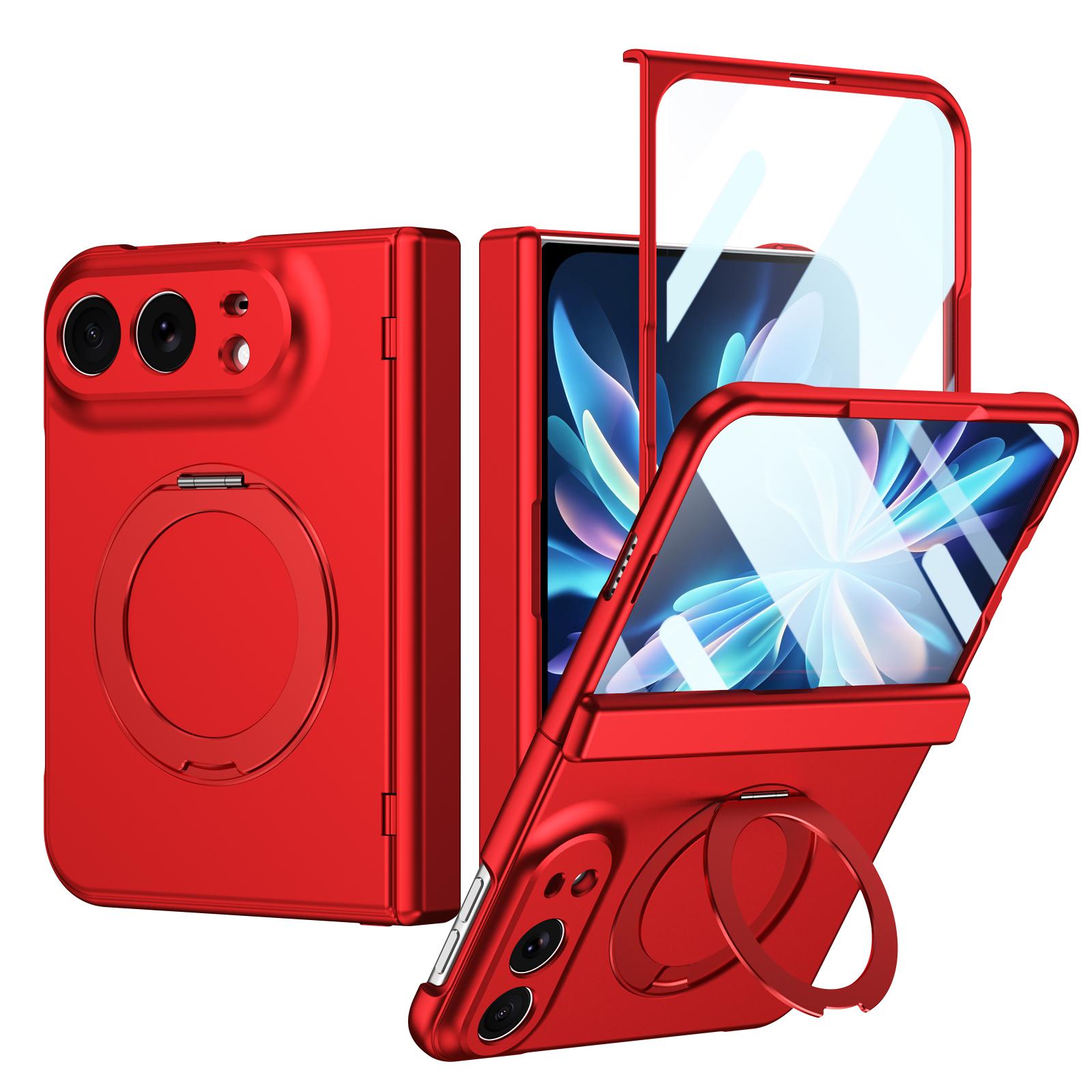 For iPhone Fold Rotation Magnetic Ring Holder Hinge Integrated Film Phone Case(Red) - Shopkiz.com