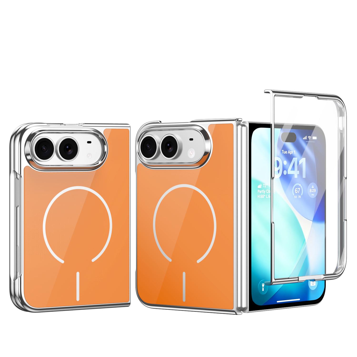 For iPhone Fold Integrated Glass Scratch Resistant Magnetic Phone Case(Orange) - Shopkiz.com