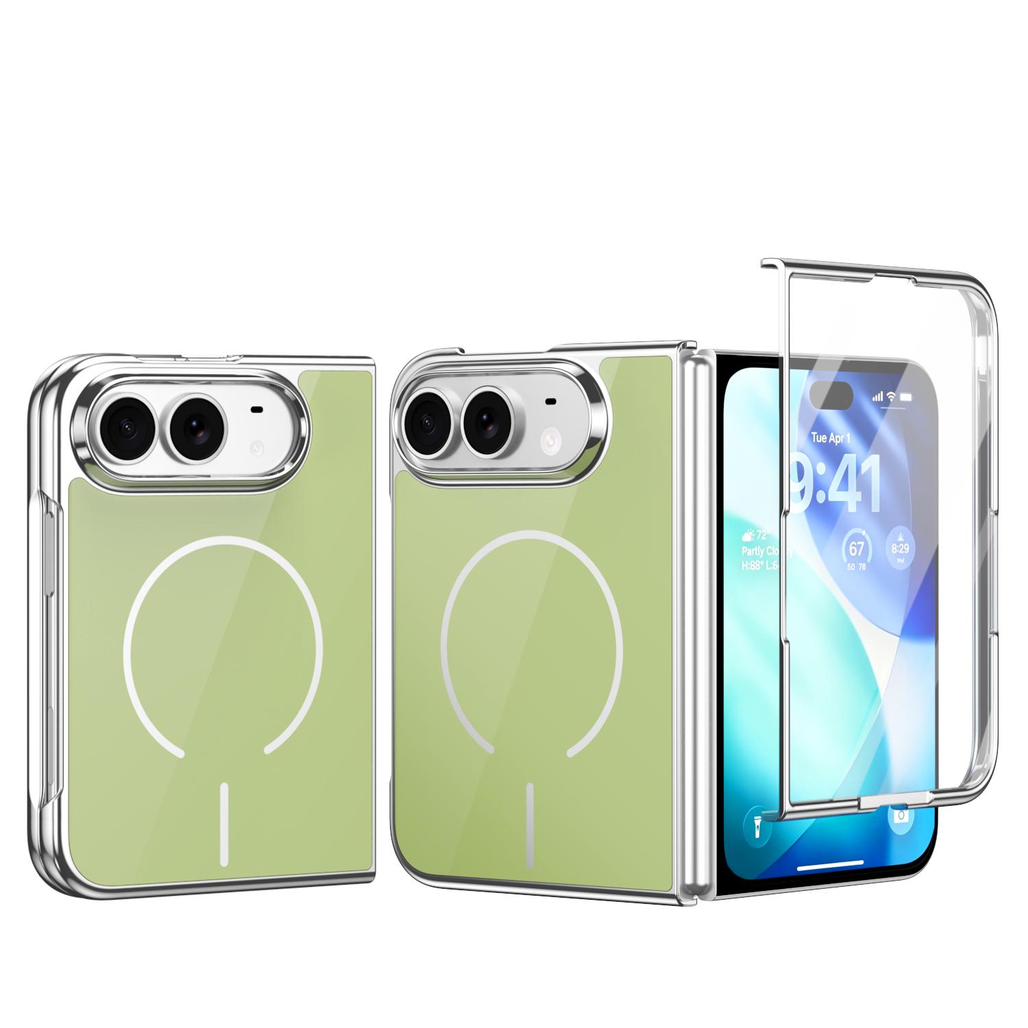 For iPhone Fold Integrated Glass Scratch Resistant Magnetic Phone Case(Green) - Shopkiz.com