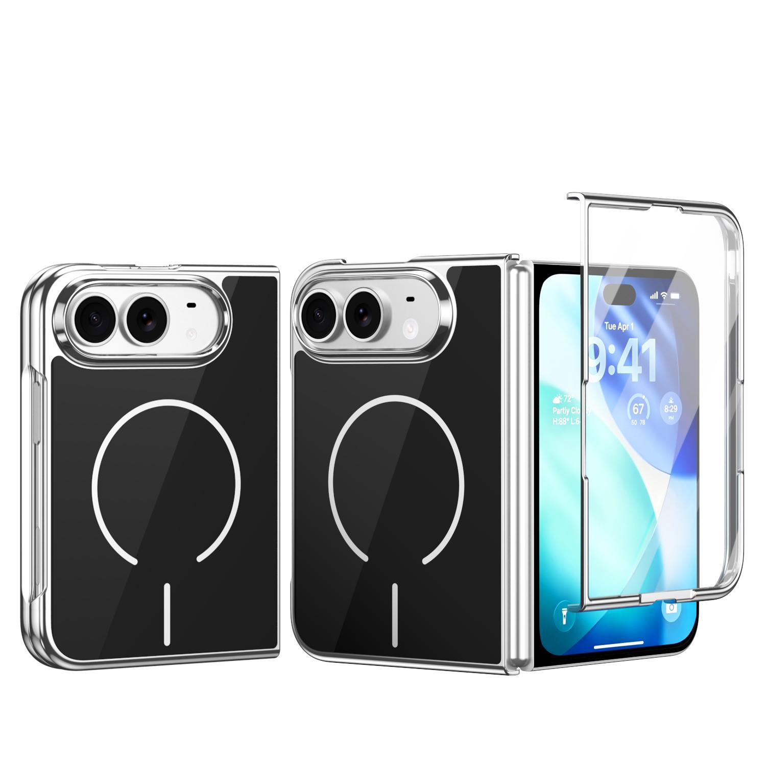 For iPhone Fold Integrated Glass Scratch Resistant Magnetic Phone Case(Black) - Shopkiz.com