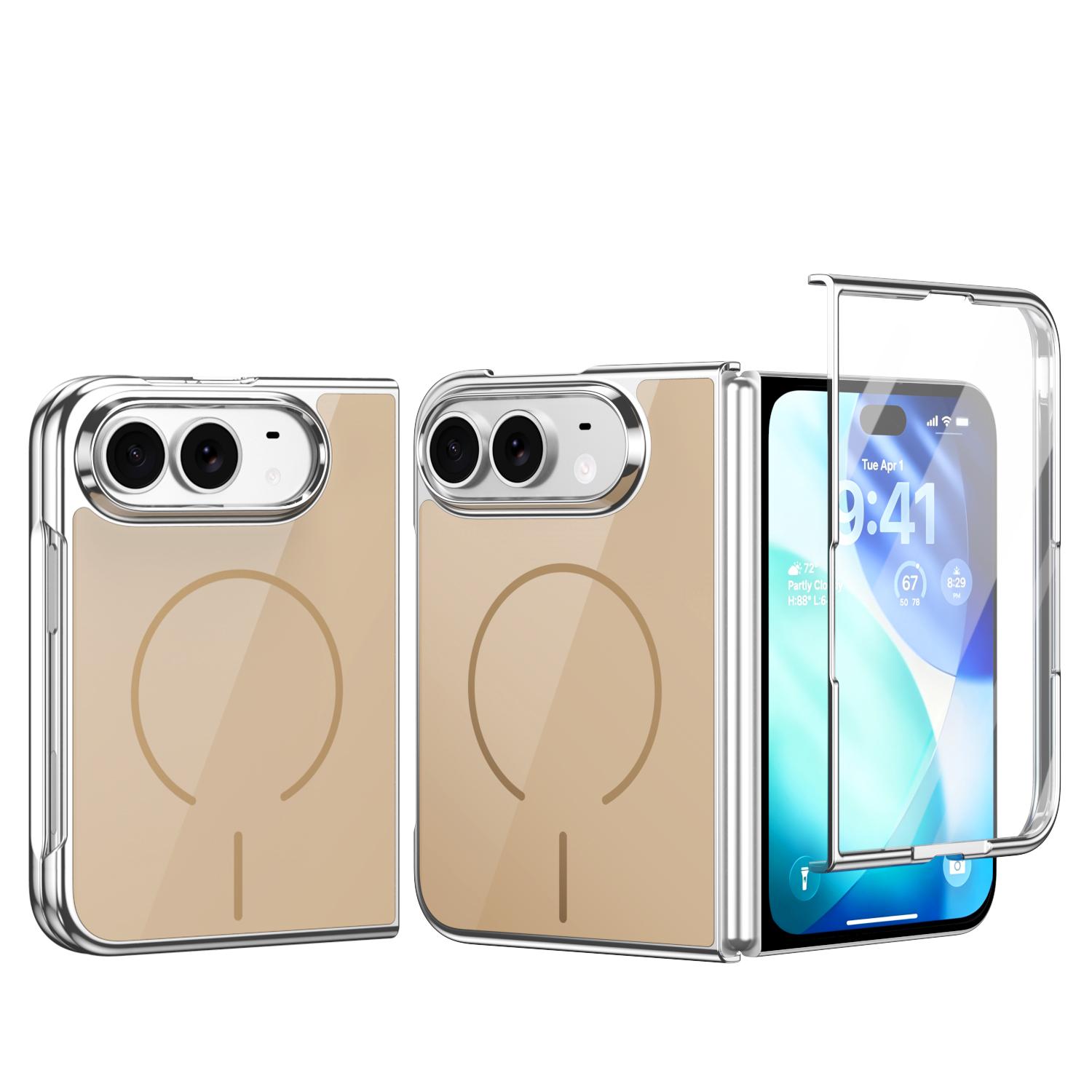 For iPhone Fold Integrated Glass Scratch Resistant Magnetic Phone Case(Desert Gold) - Shopkiz.com