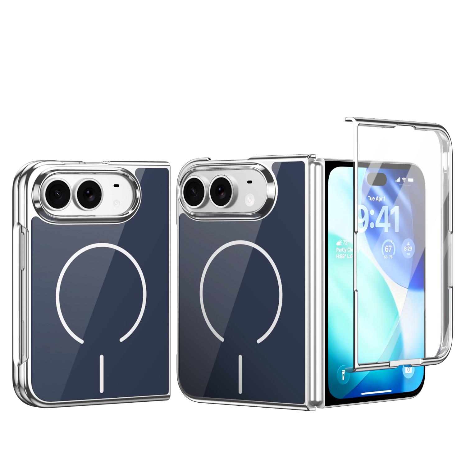For iPhone Fold Integrated Glass Scratch Resistant Magnetic Phone Case(Blue) - Shopkiz.com