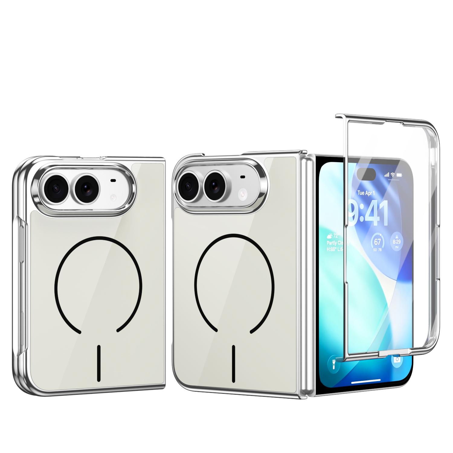 For iPhone Fold Integrated Glass Scratch Resistant Magnetic Phone Case(Silver) - Shopkiz.com