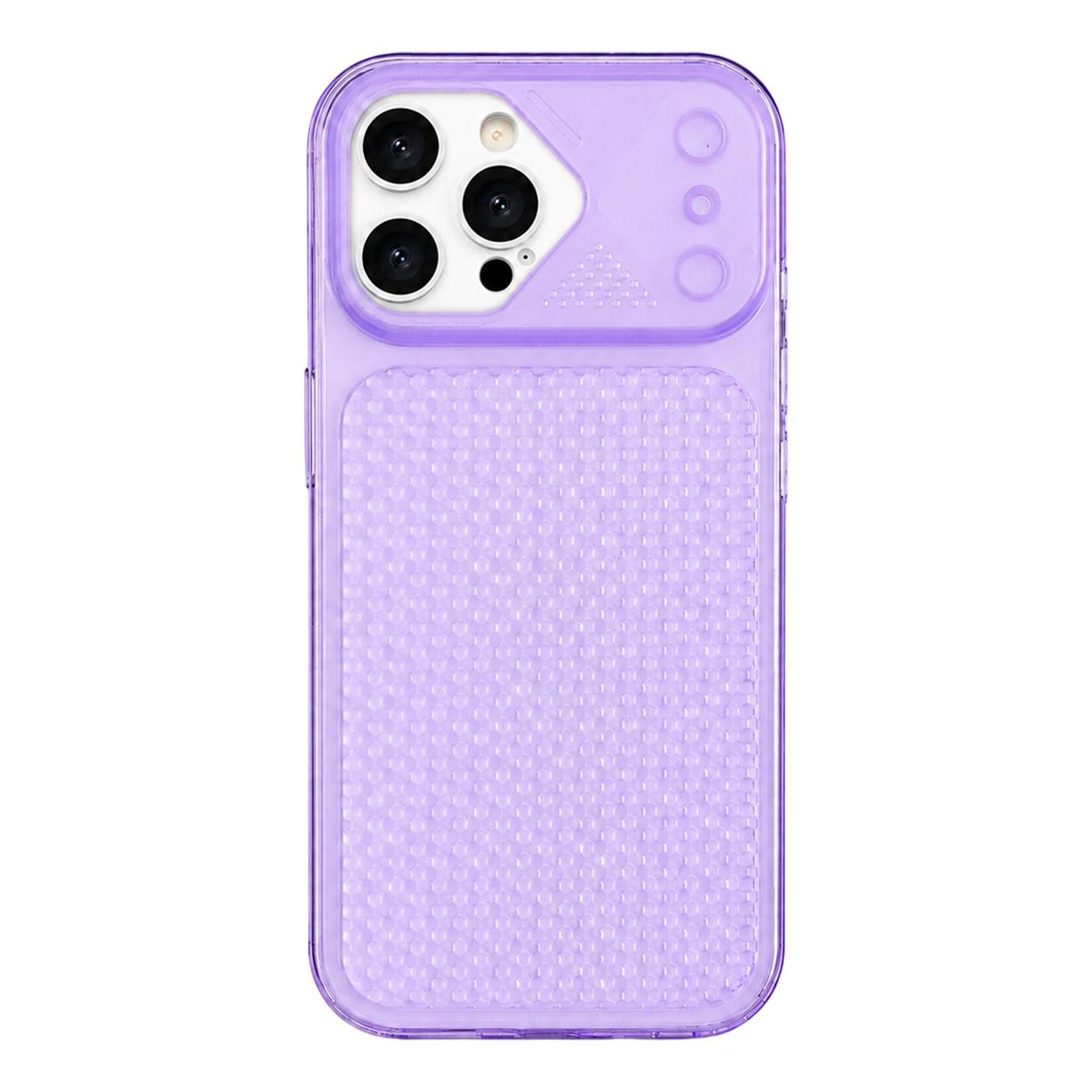 For iPhone 15 Pro Max Mecha Style Heat Dissipation Mesh TPU Phone Case(Transparent Purple) - Shopkiz.com