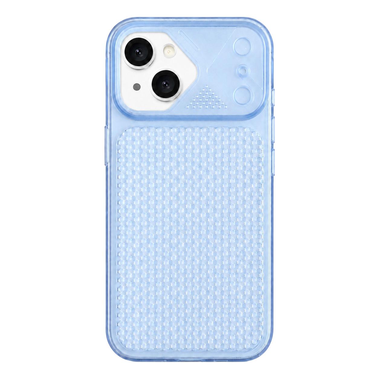 For iPhone 15 Mecha Style Heat Dissipation Mesh TPU Phone Case(Transparent Blue) - Shopkiz.com