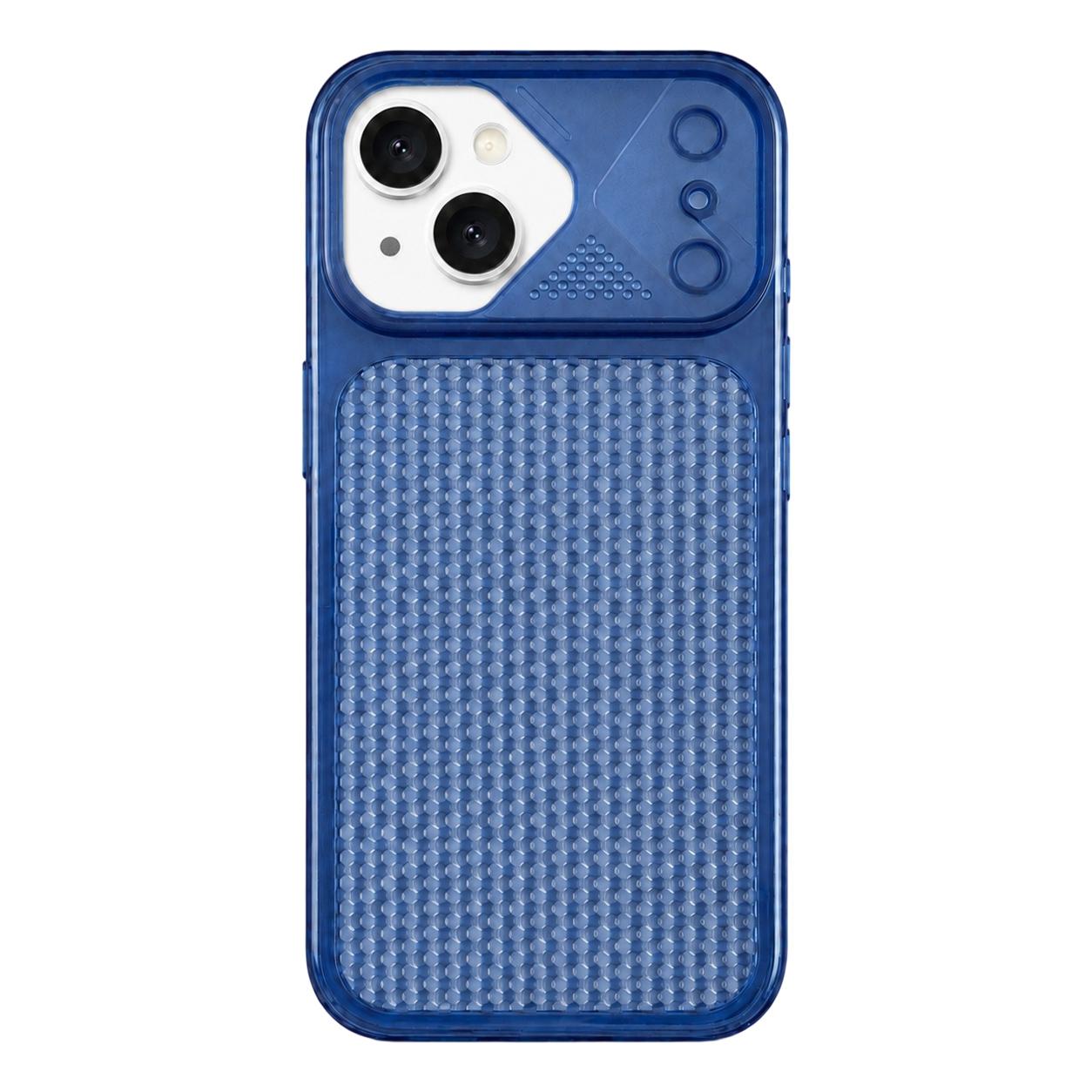 For iPhone 15 Mecha Style Heat Dissipation Mesh TPU Phone Case(Transparent Dark Blue) - Shopkiz.com