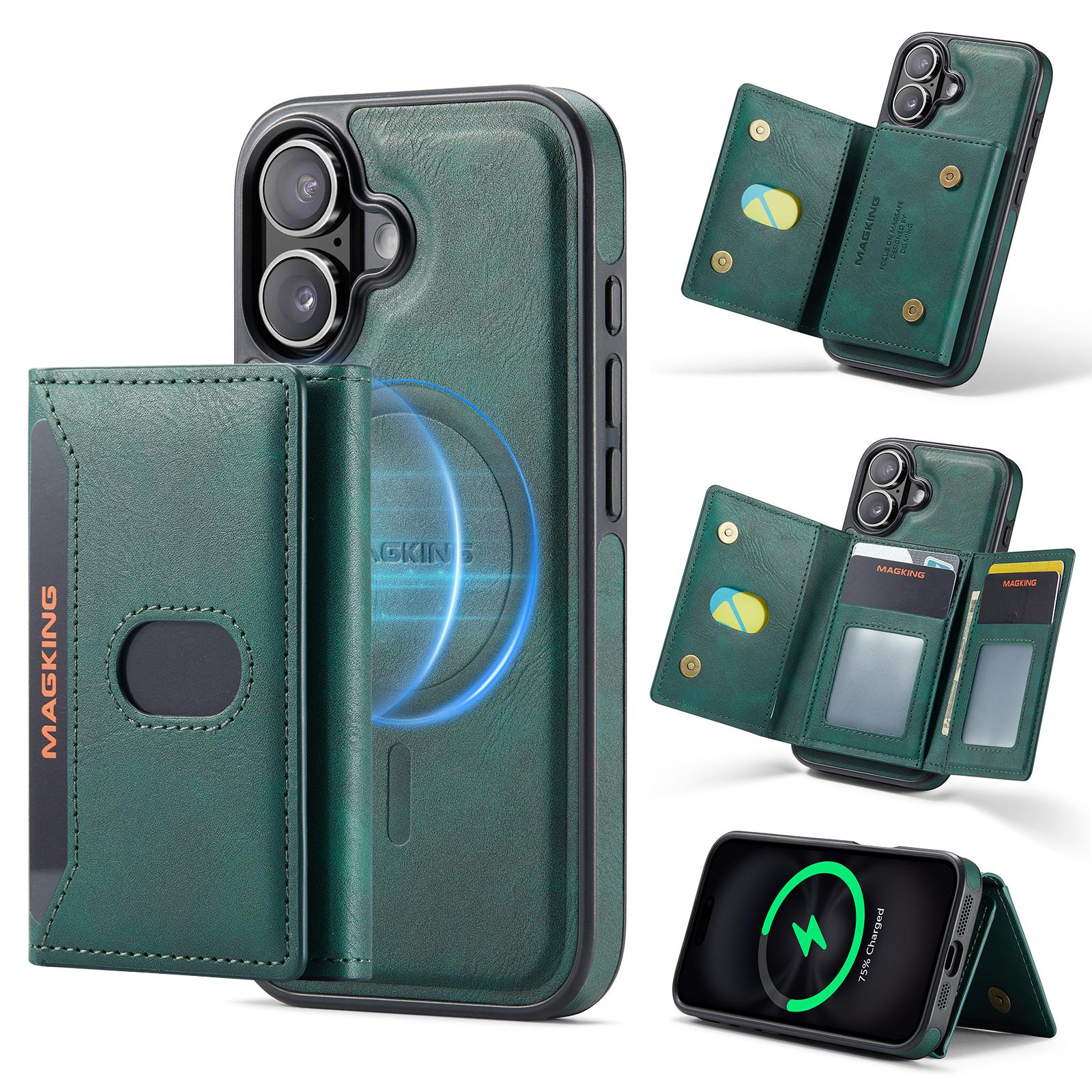 For iPhone 18 MAGKING K5 Series RFID Tri-fold Card Bag Detachable Magnetic Phone Case(Green) - Shopkiz.com